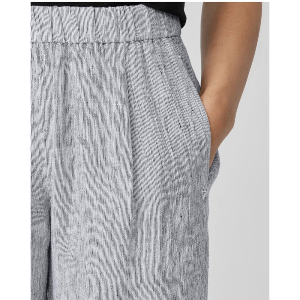 Eileen Fisher Pants XL Organic Linen Crinkle Cropped Wide Leg Coastal Resort - Picture 3 of 15